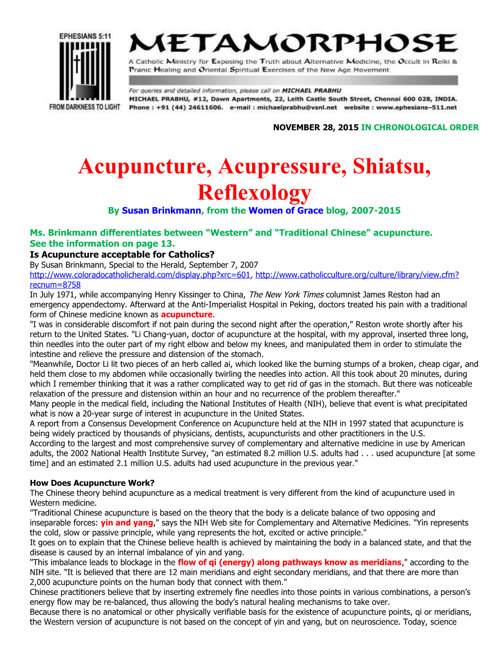 Acupuncture, Acupressure, Shiatsu, Reflexology
