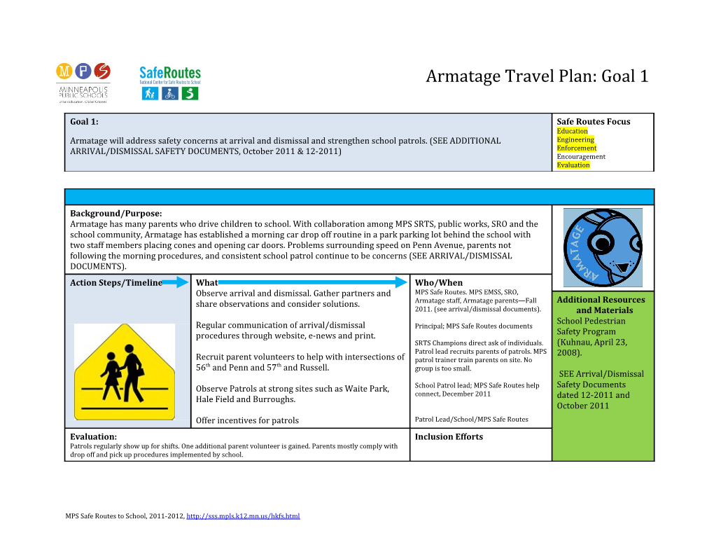 Armatage Travel Plan: Goal 1