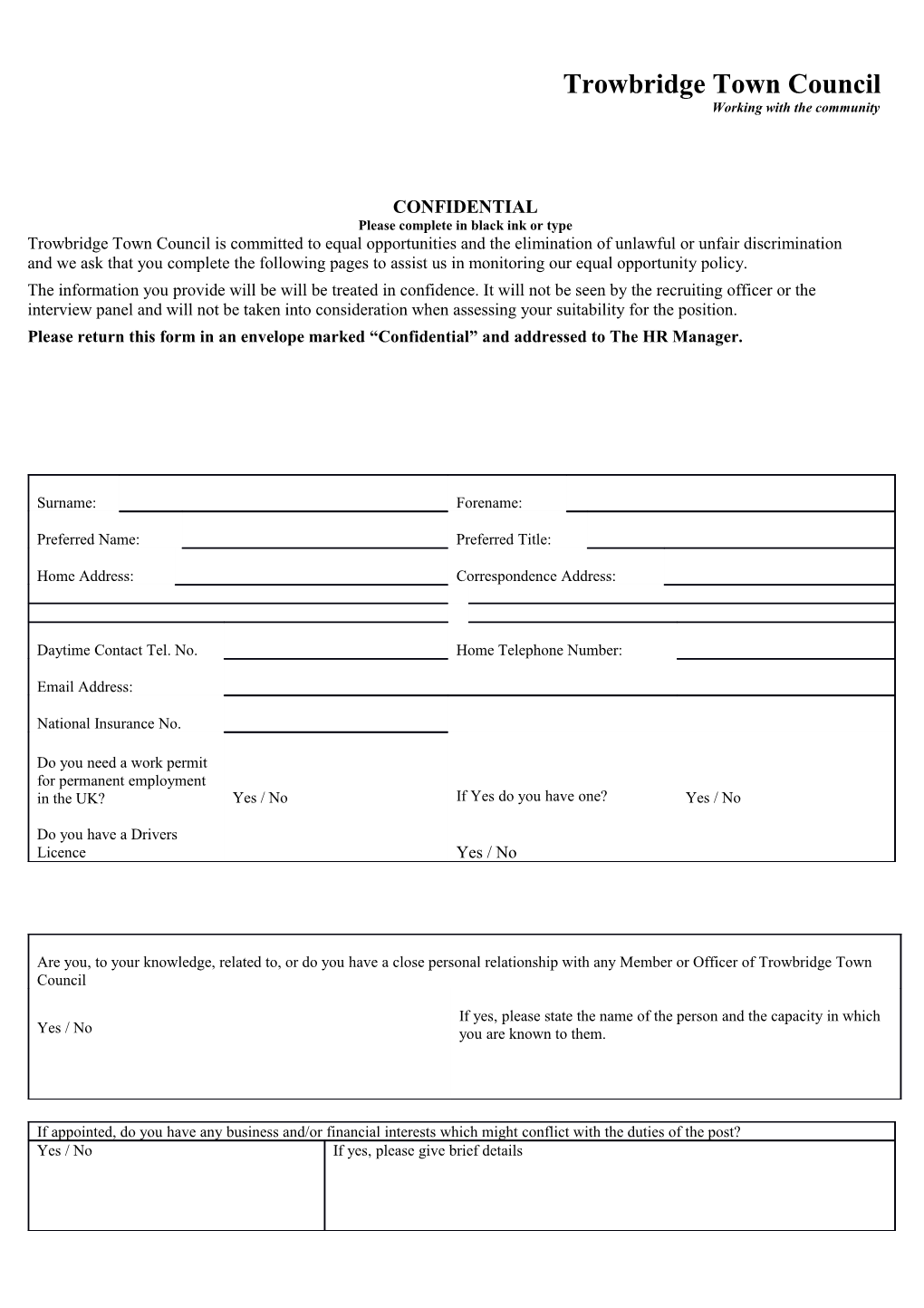 Application for Employment Monitoring Form