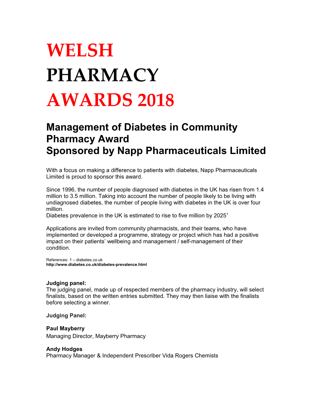 Management of Diabetes in Community Pharmacy Award