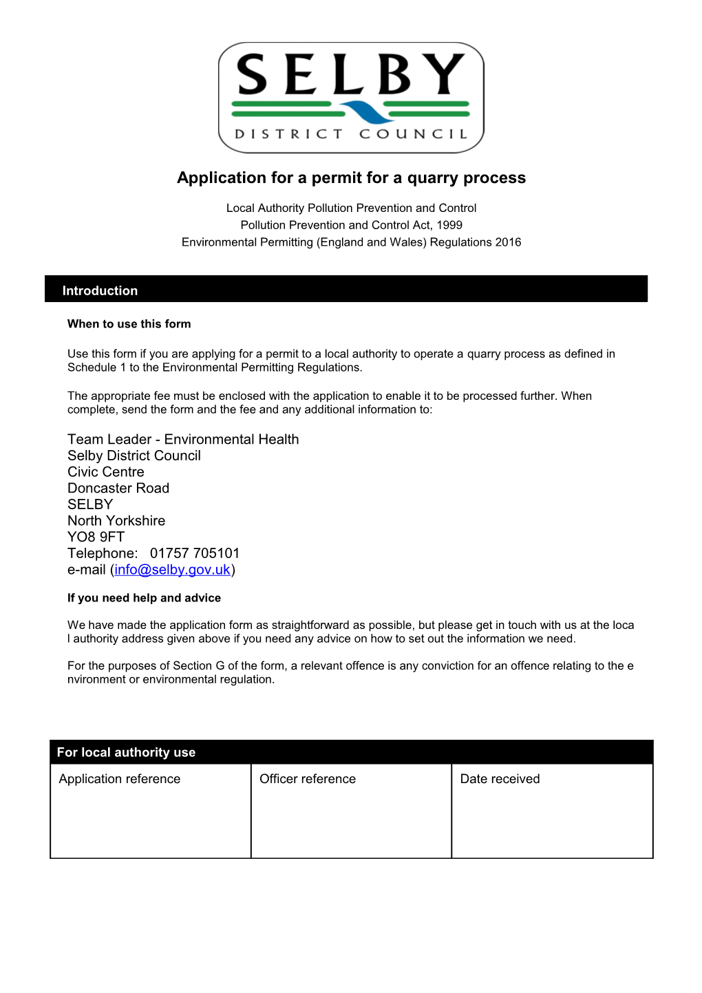 Application for a Permit for a Quarry Process