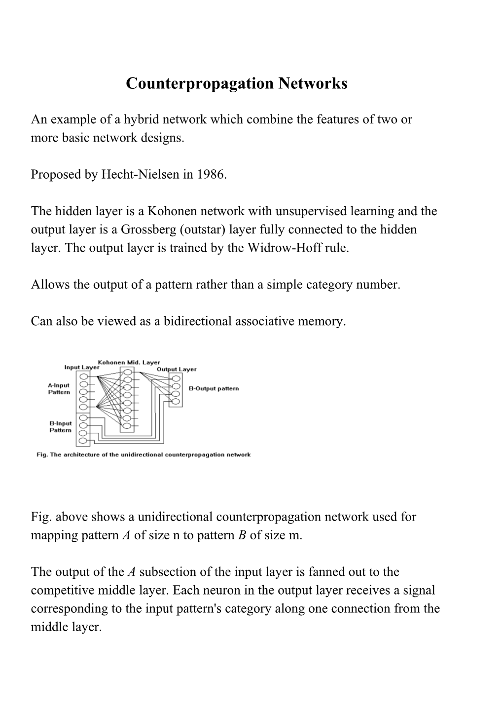 Counterpropagation Networks