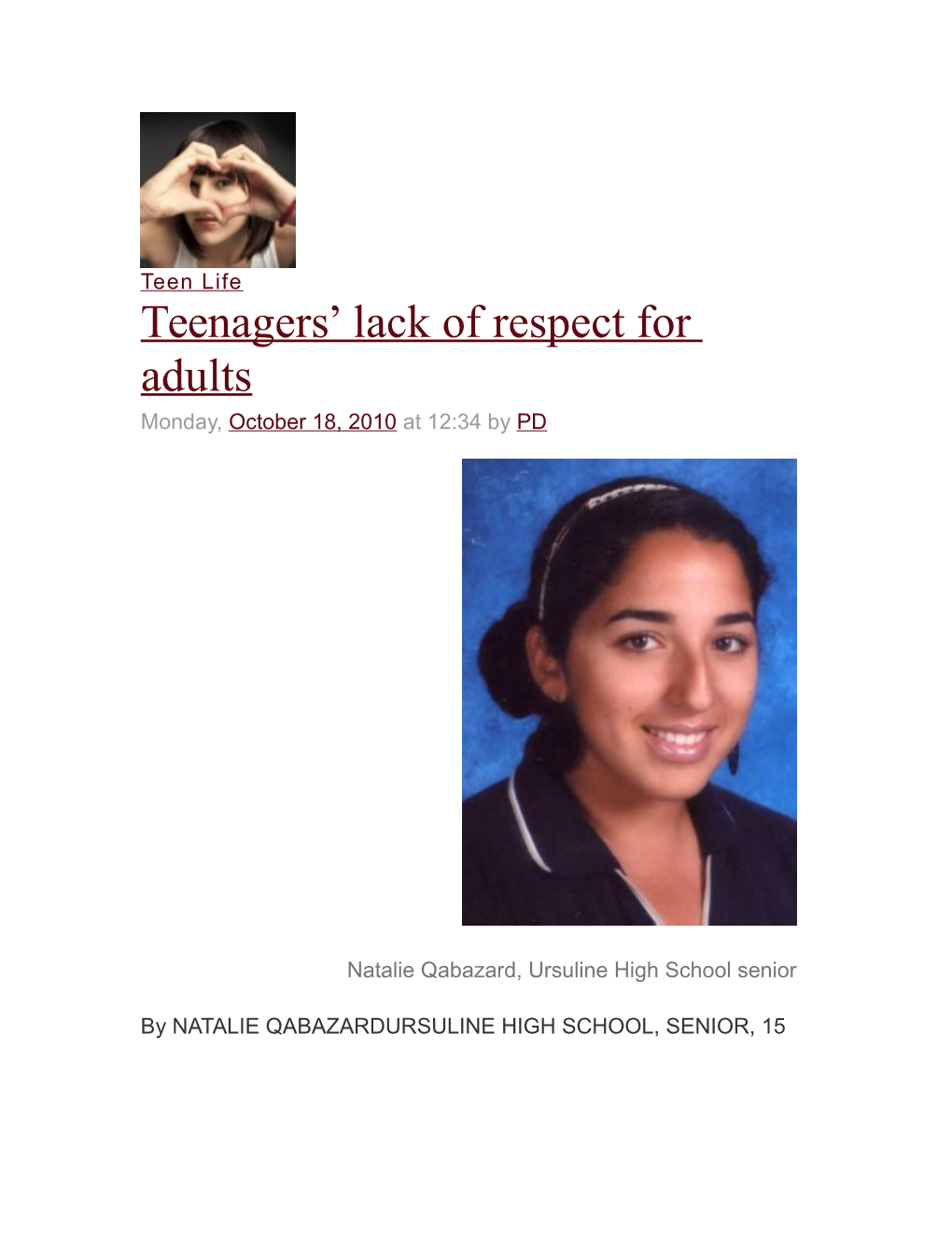 Teenagers Lack of Respect for Adults