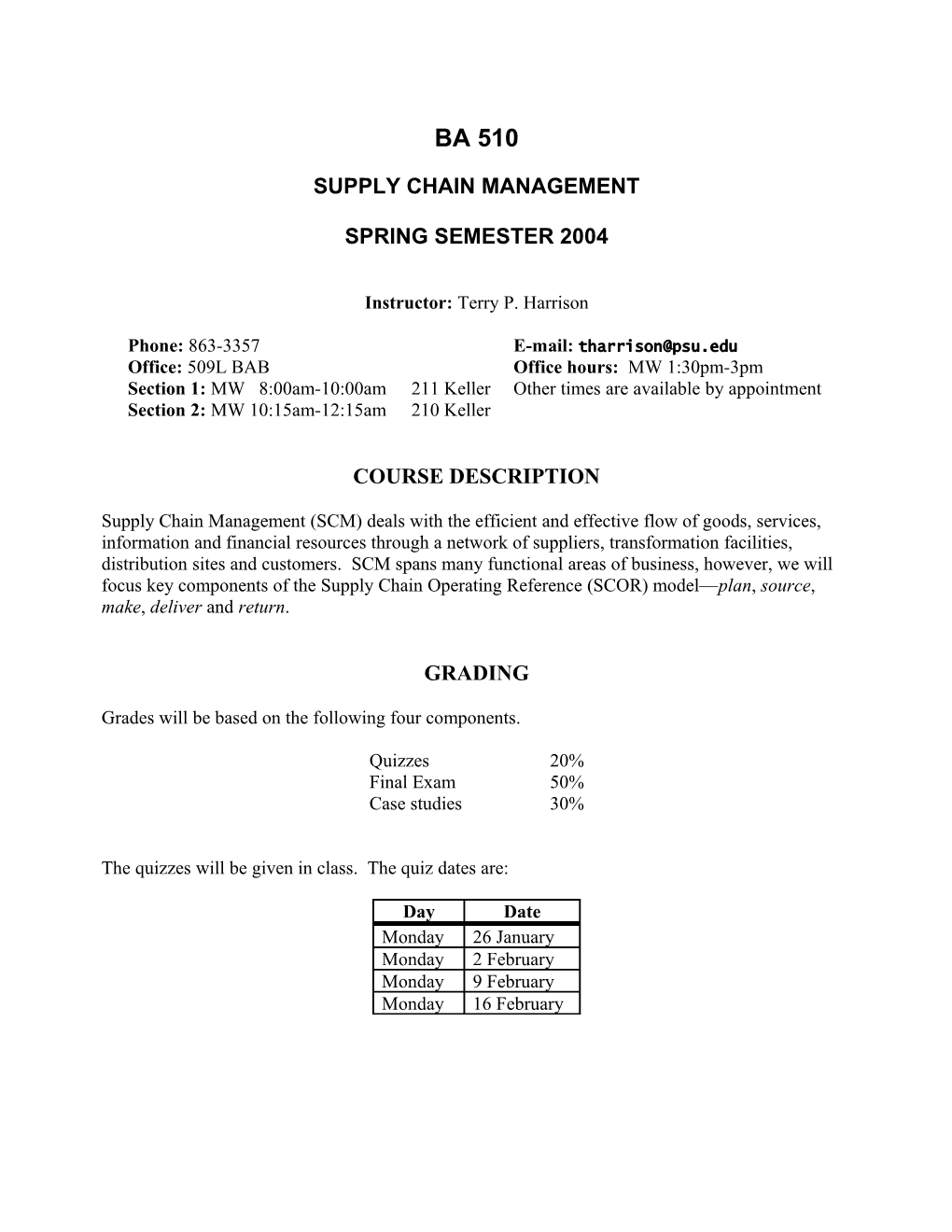 BA 510 Spring Semester 2004 Page 4 of 4