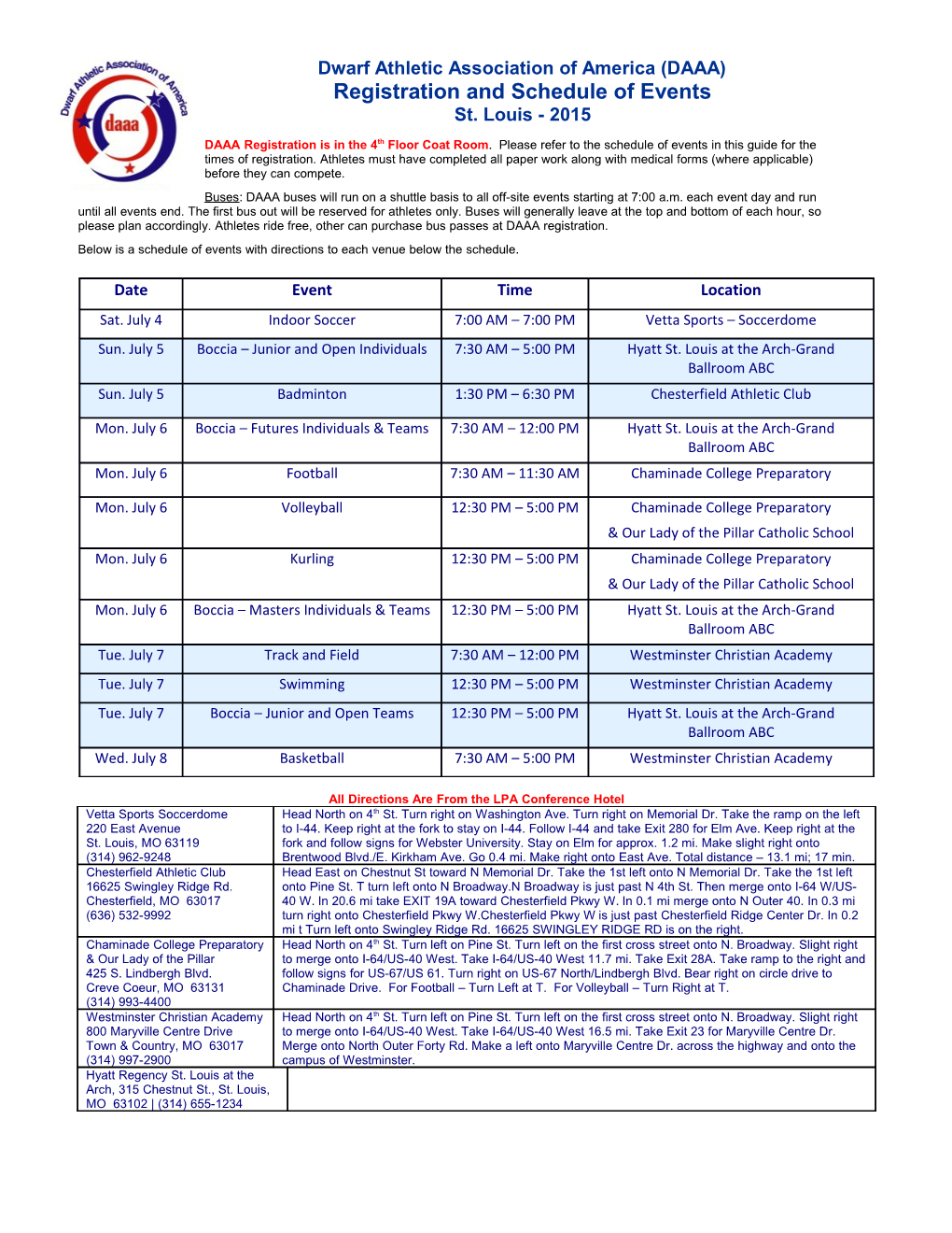 Registration and Schedule of Events