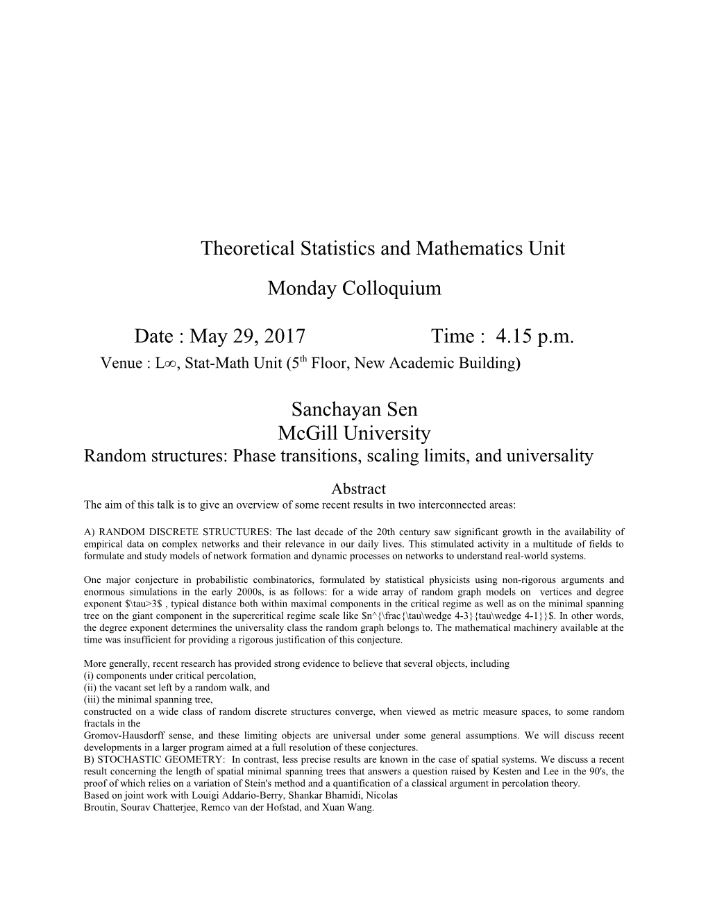 Theoretical Statistics and Mathematics Unit s1