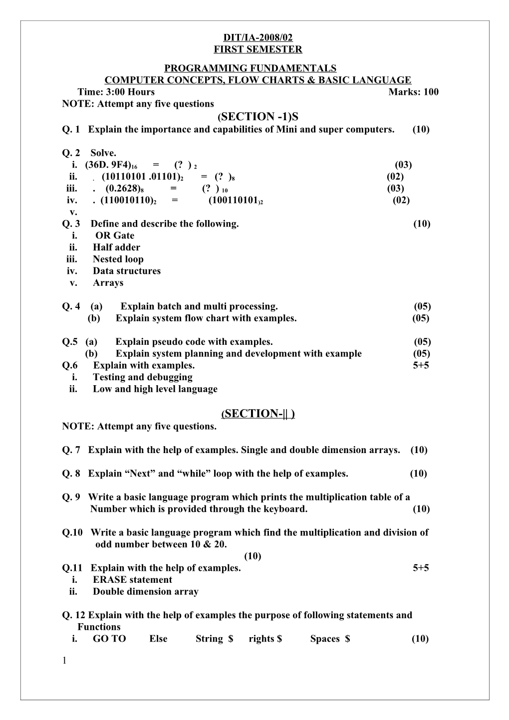 Computer Concepts, Flow Charts & Basic Language