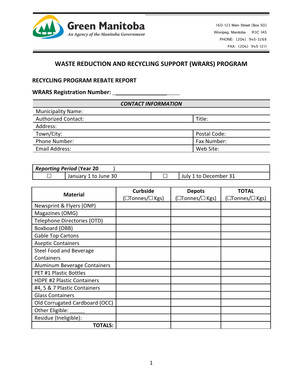 WRARS Cost Recovery Registration & Agreement Form