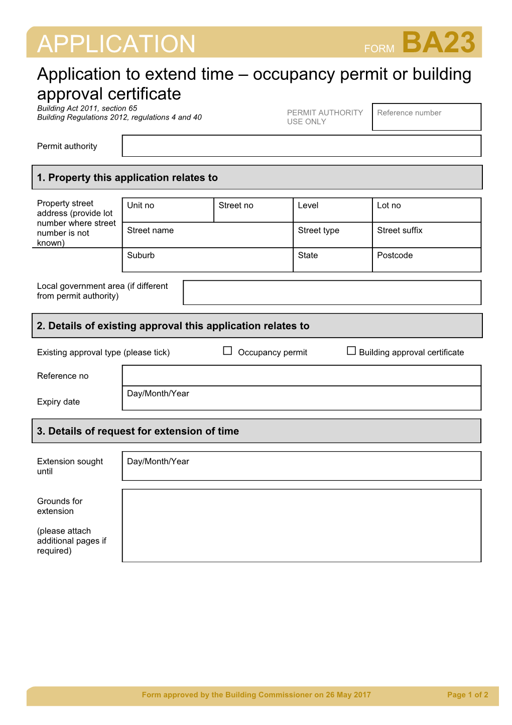 Application to Extend Time Occupancy Permit Or Building Approval Certificate