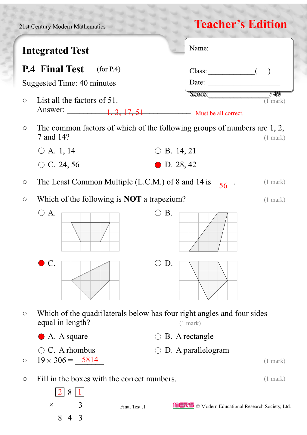 P.4 Final Test(For P.4)