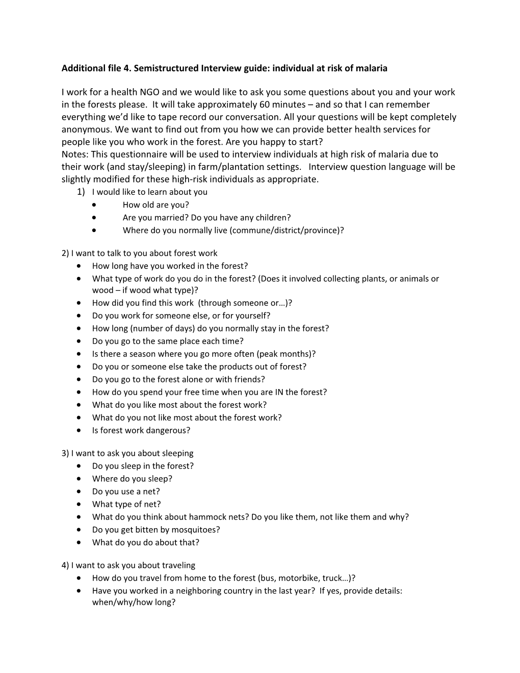 Additional File 4. Semistructured Interview Guide: Individual at Risk of Malaria