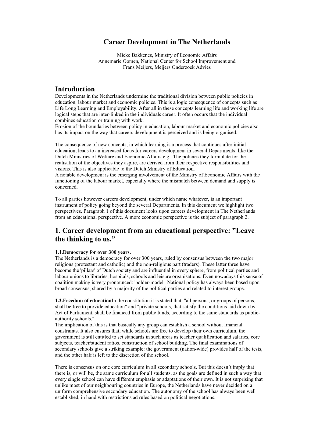 Paper for Career Development and Public Policy Symposium 2001