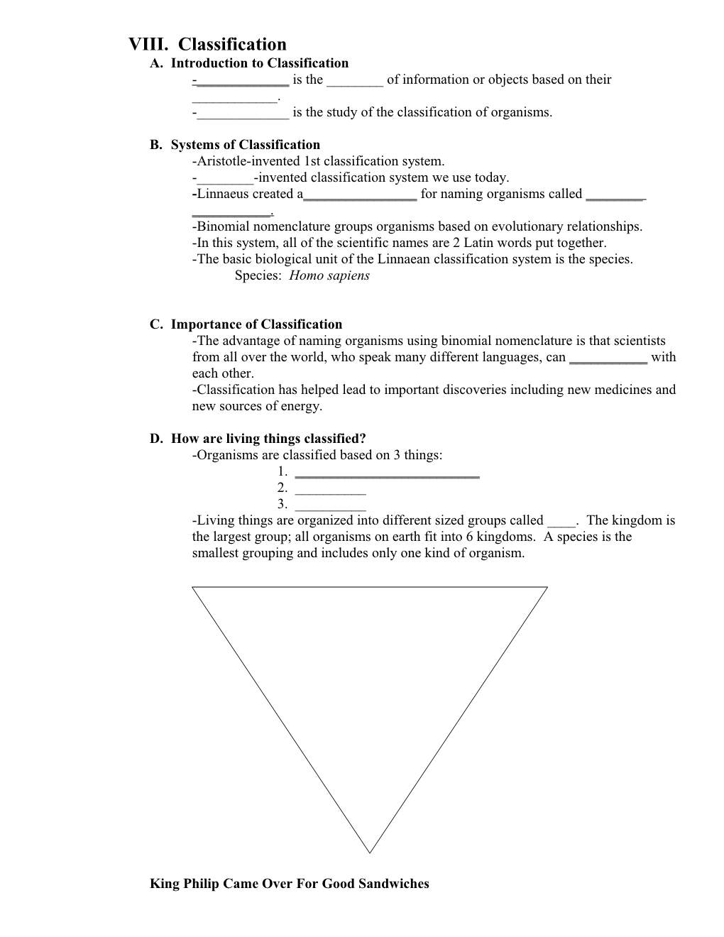 VIII. Classification