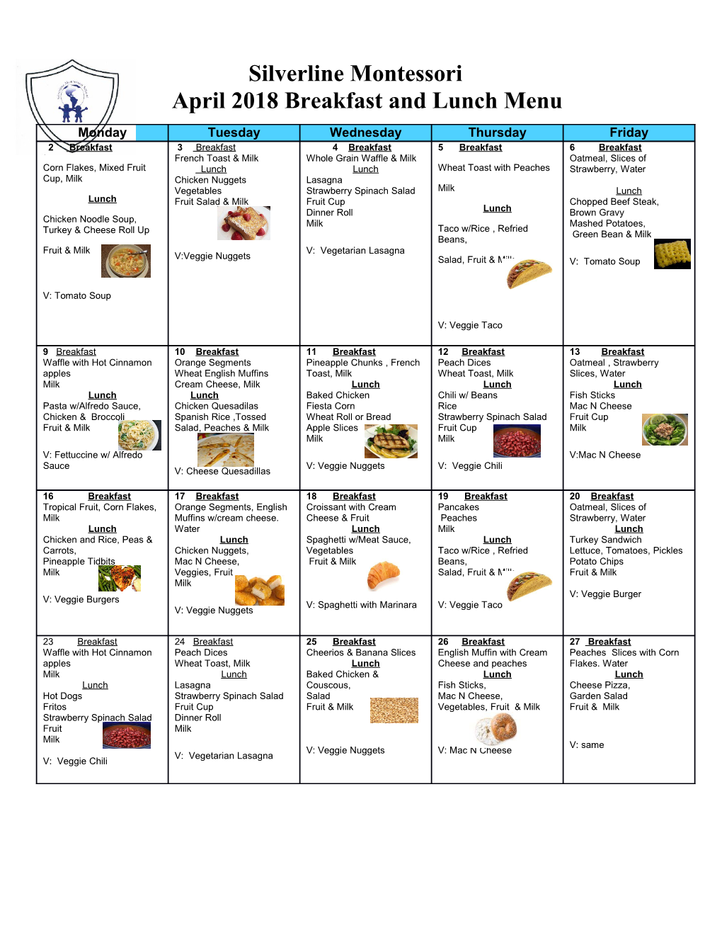 April 2018Breakfast and Lunch Menu