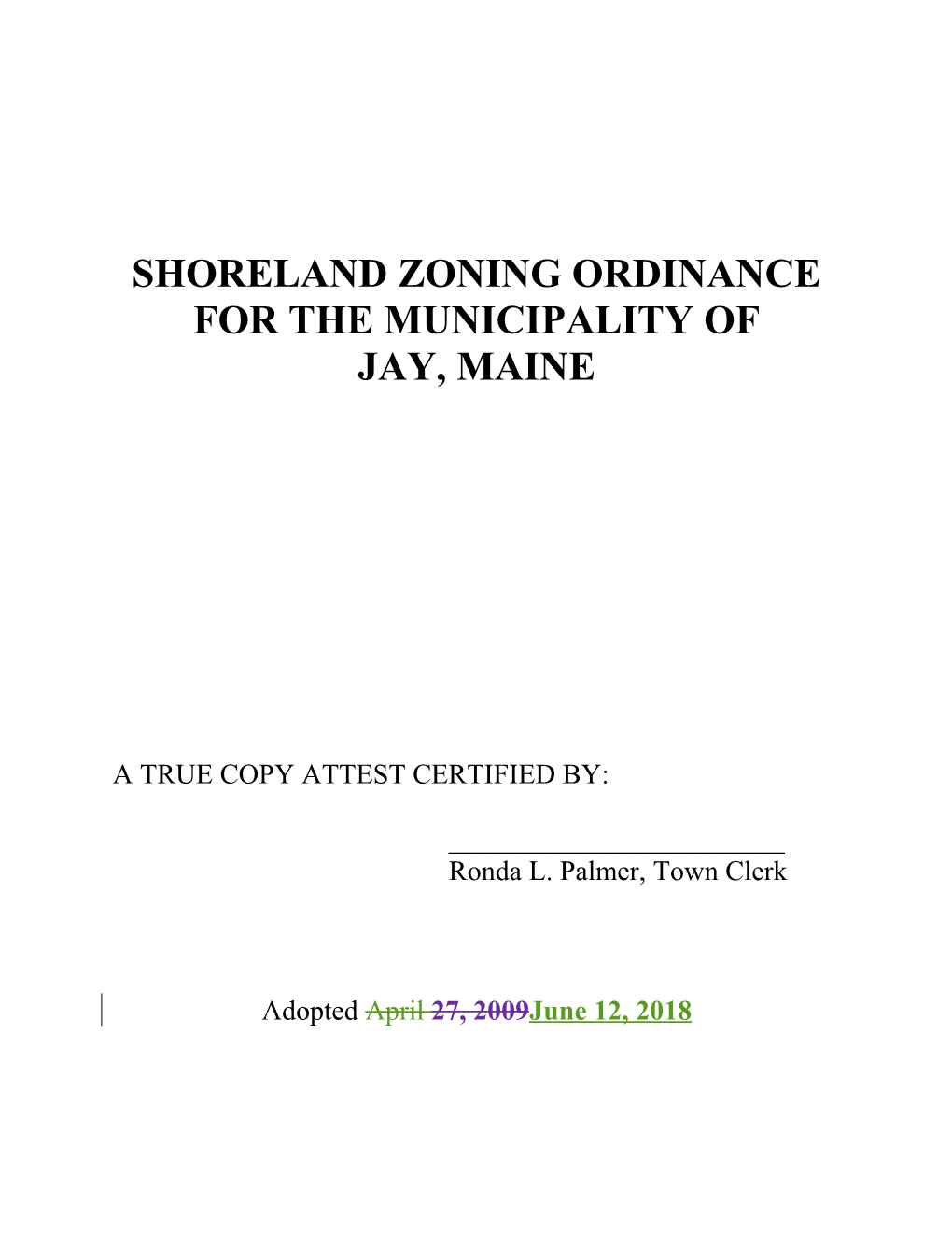 Shoreland Zoning Ordinance