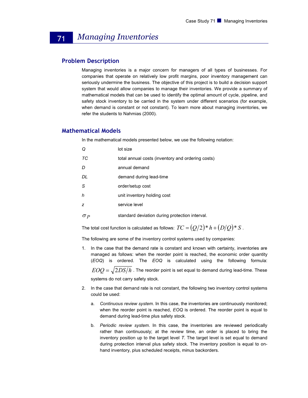 Managing Inventories