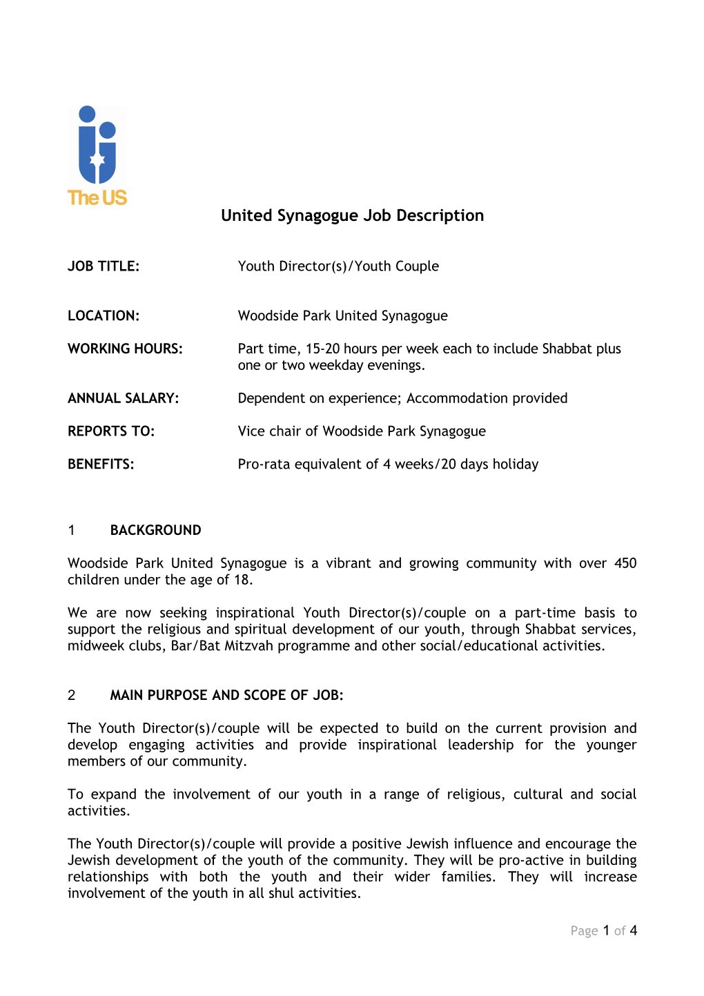 United Synagogue Job Description s1