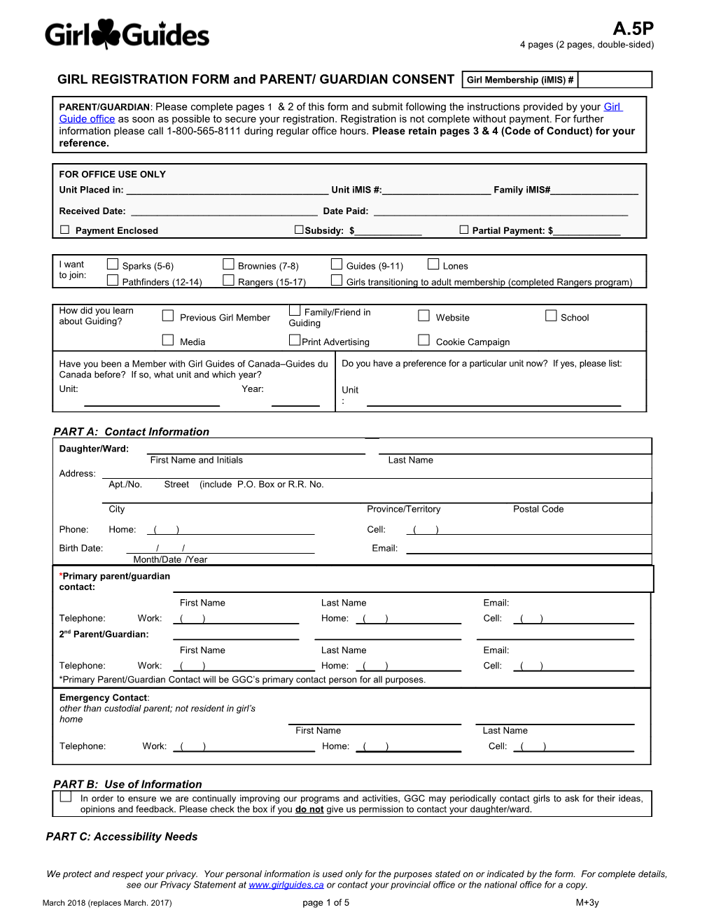 Girl Registration Form