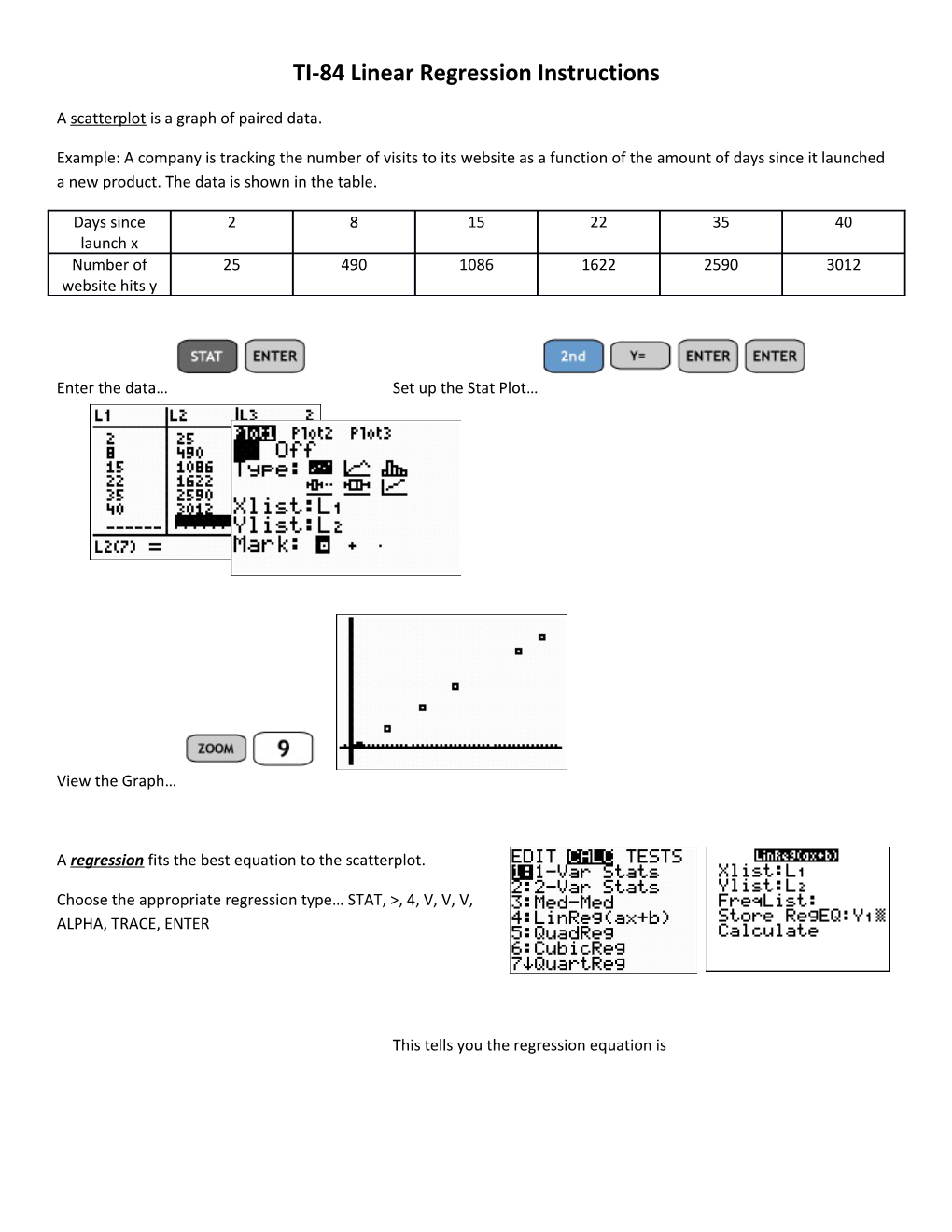 TI-84 Linear Regression Instructions