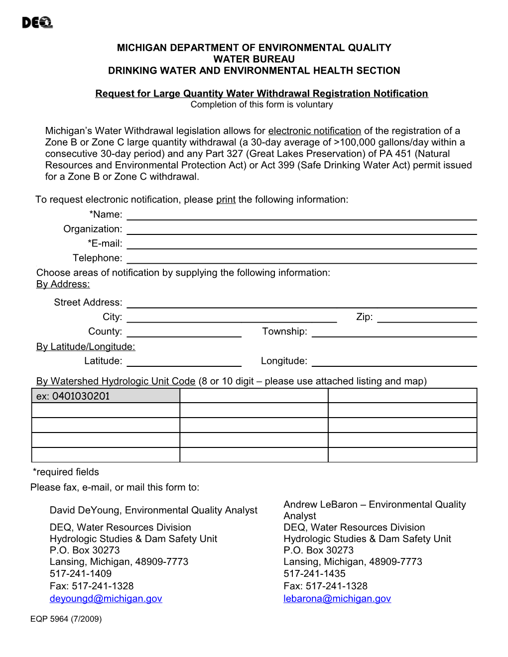 Request for LQW Registration Notification