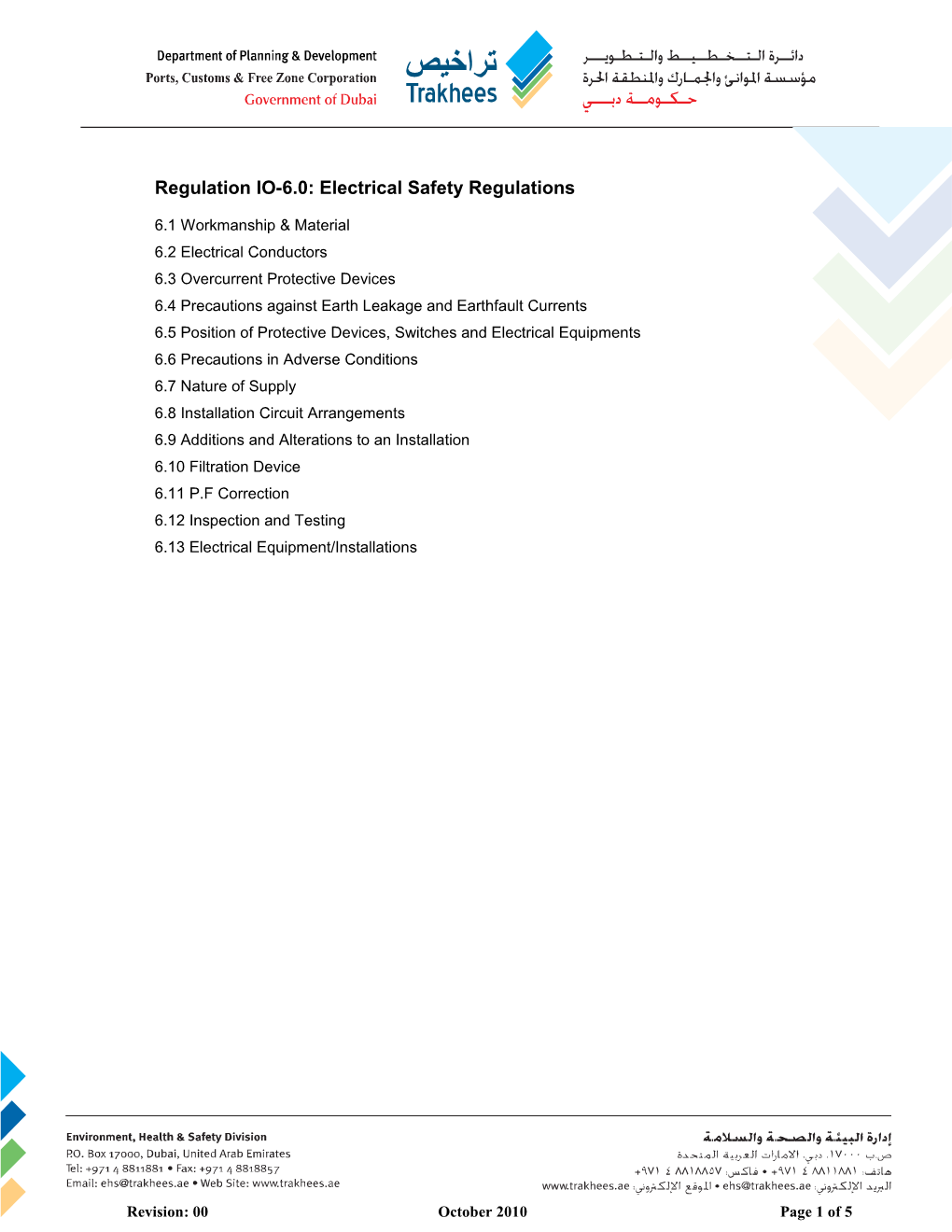 Regulation IO- 6.0 Electrical Safety Regulations