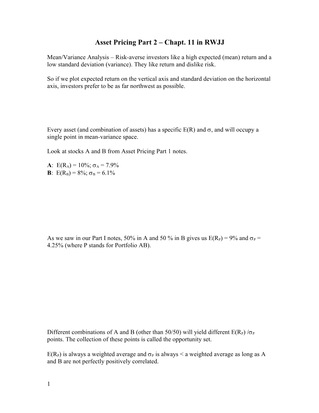 Asset Pricing Part 2 Chapt. 11 in RWJJ