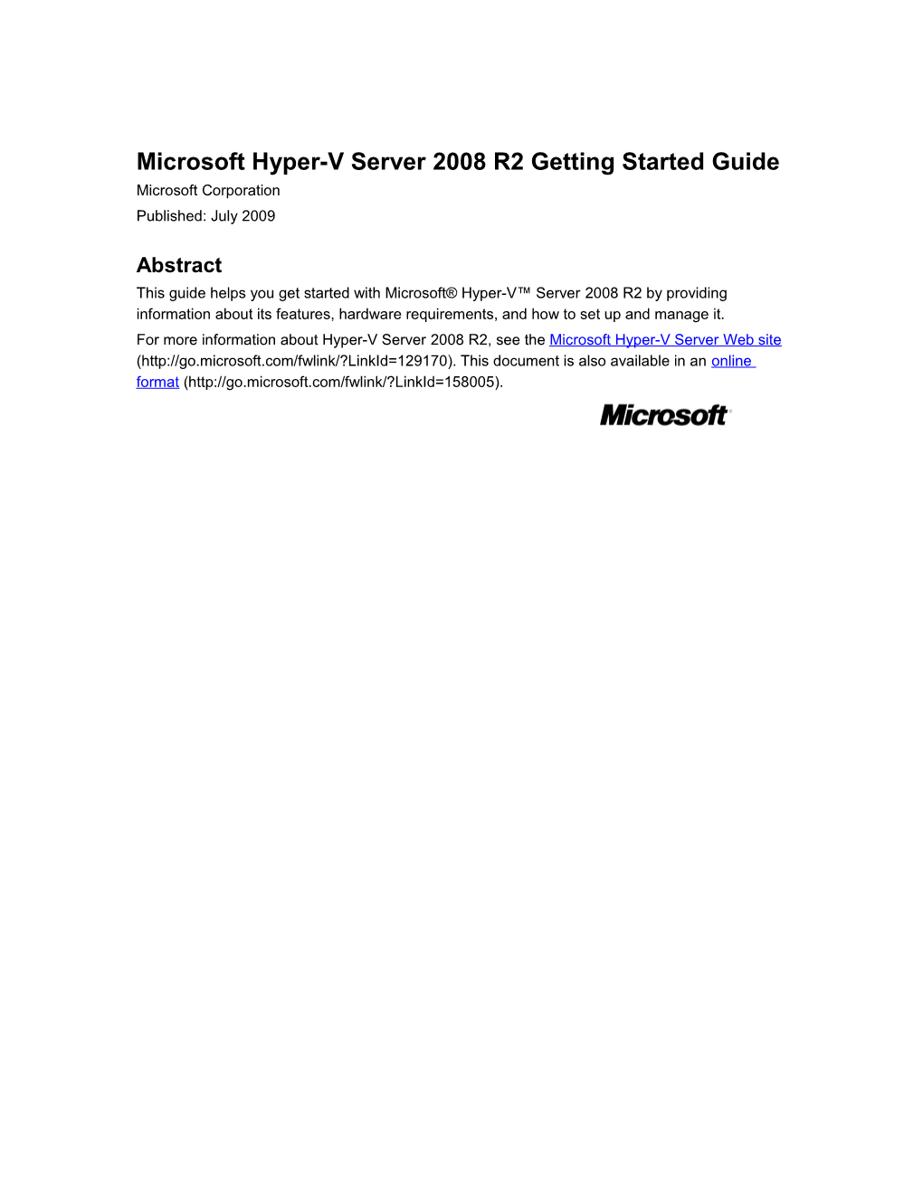Microsoft Hyper-V Server2008r2 Getting Started Guide