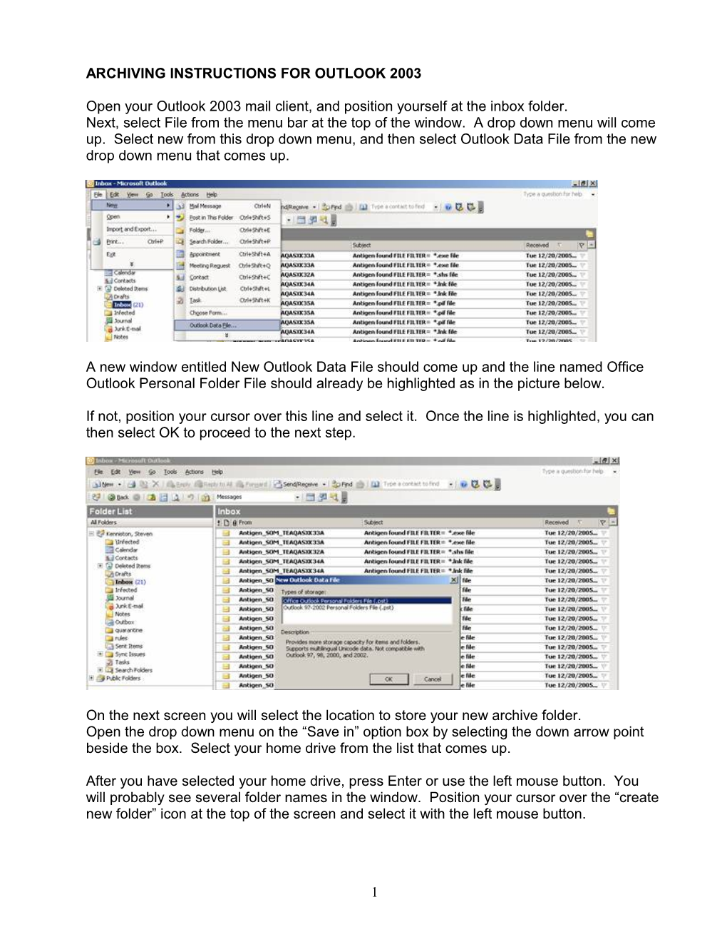 Archiving Instructions for Outlook 2003