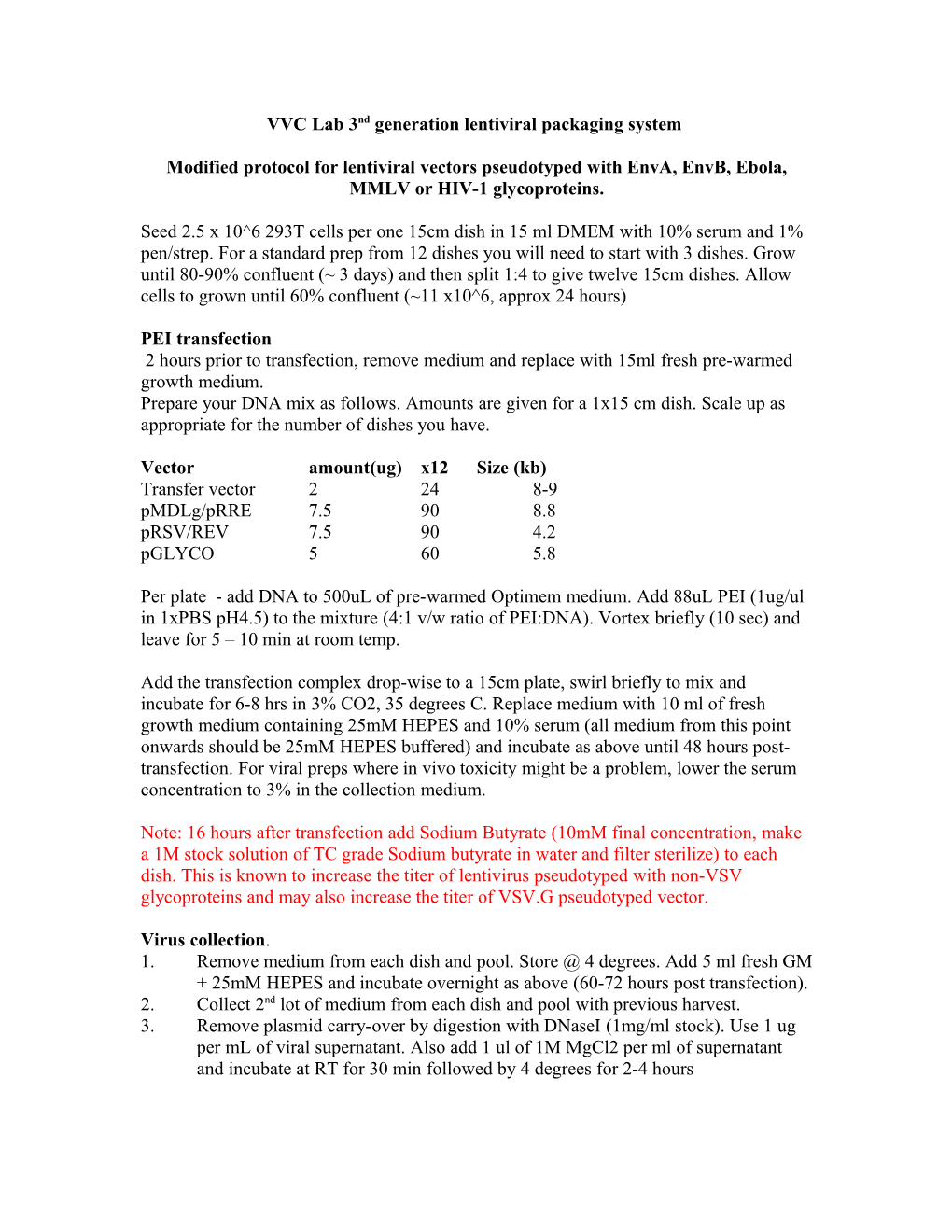 Trono Lab 2Nd Generation Packaging System PEI Transfection Protocol