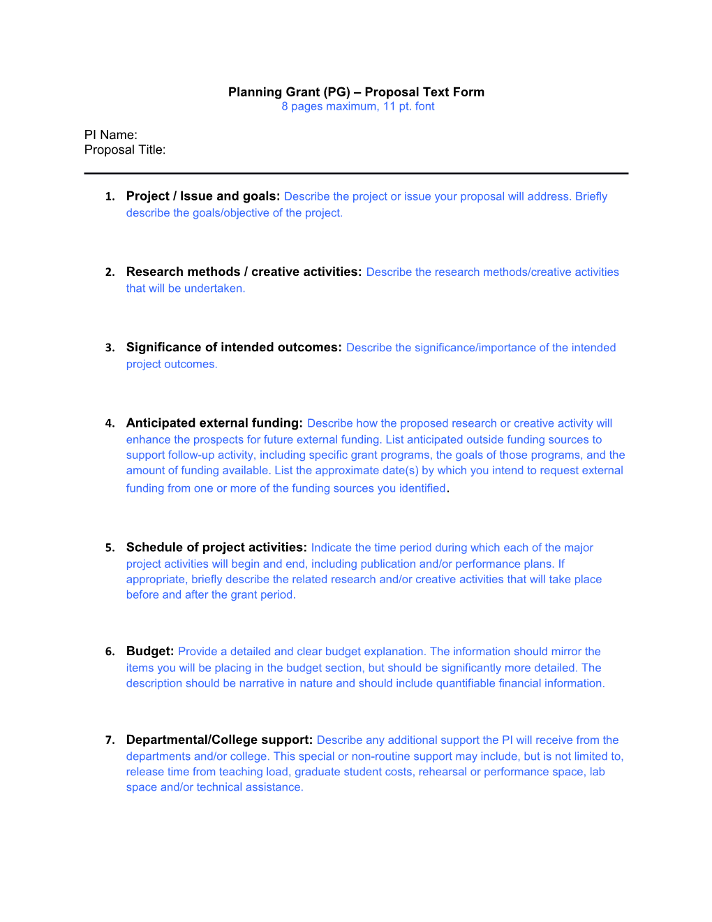 Planning Grant (PG) Proposal Text Form