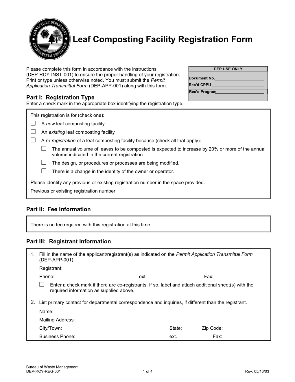 Leaf Composting Facility Registration Form