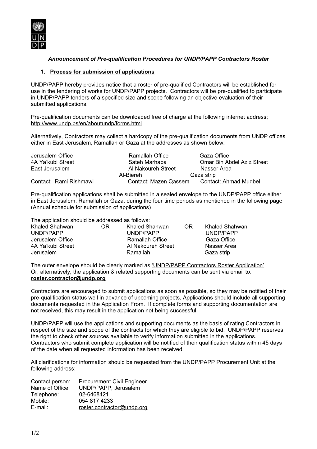 Standard Prequalification Forms for Contractors