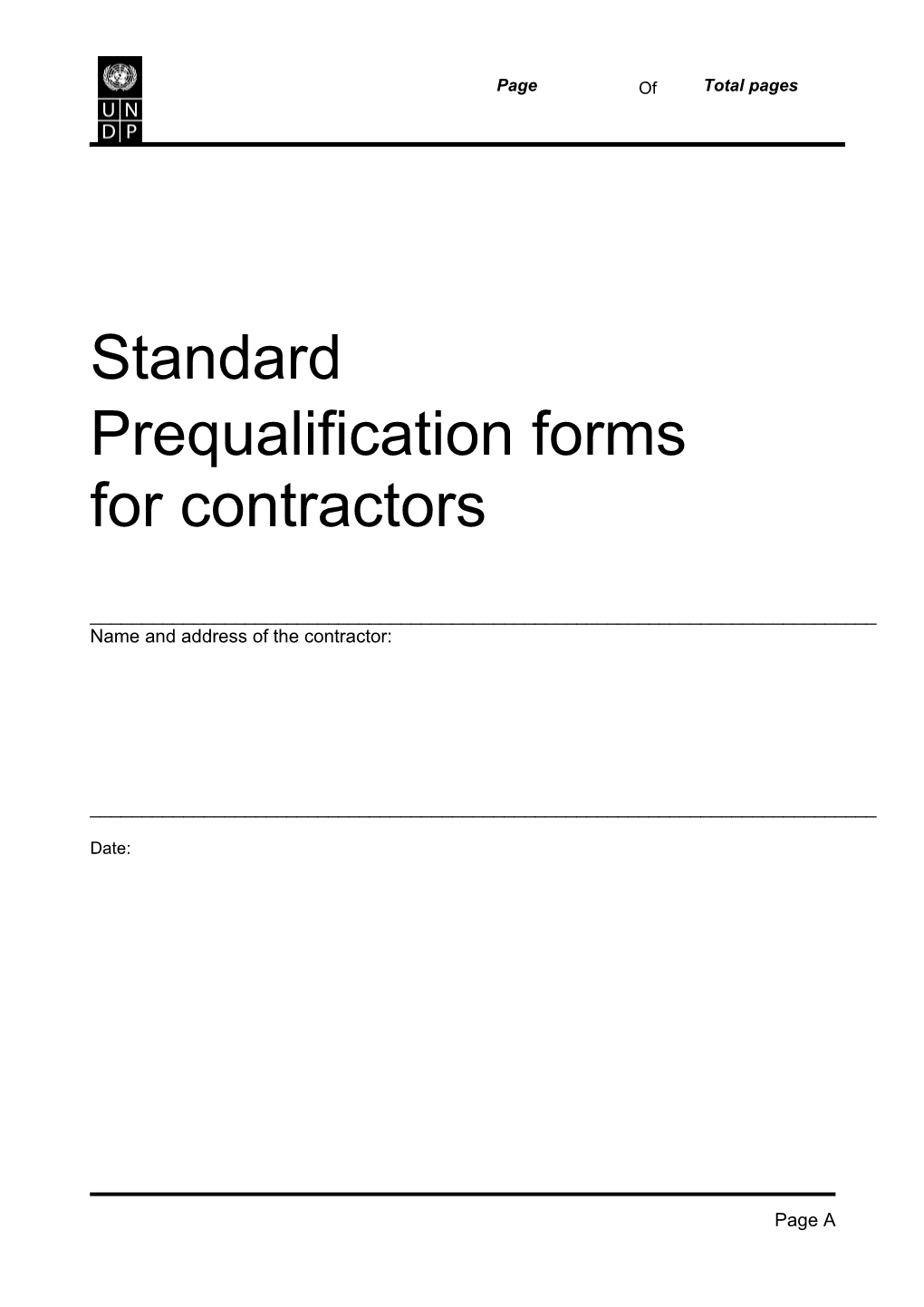 Standard Prequalification Forms for Contractors