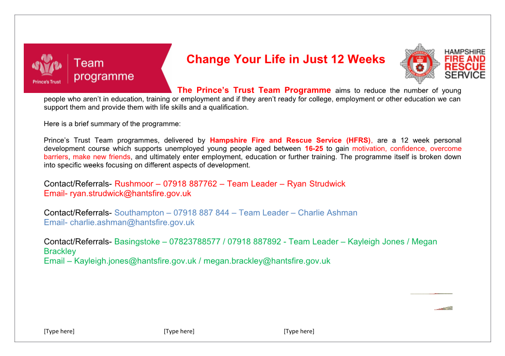 Team Programme Information Specific