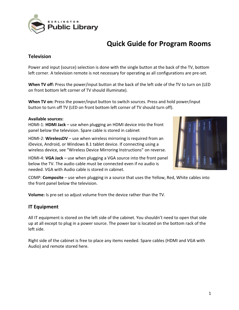 Quick Guide for Program Rooms