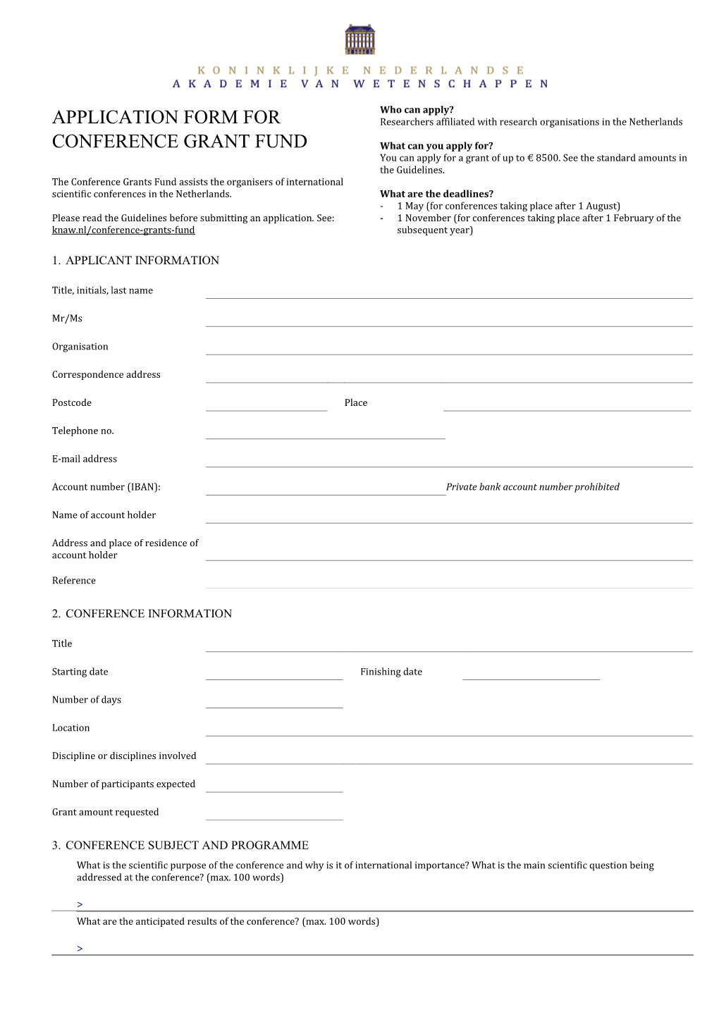 Application Form for Academy Conference Grant Fund