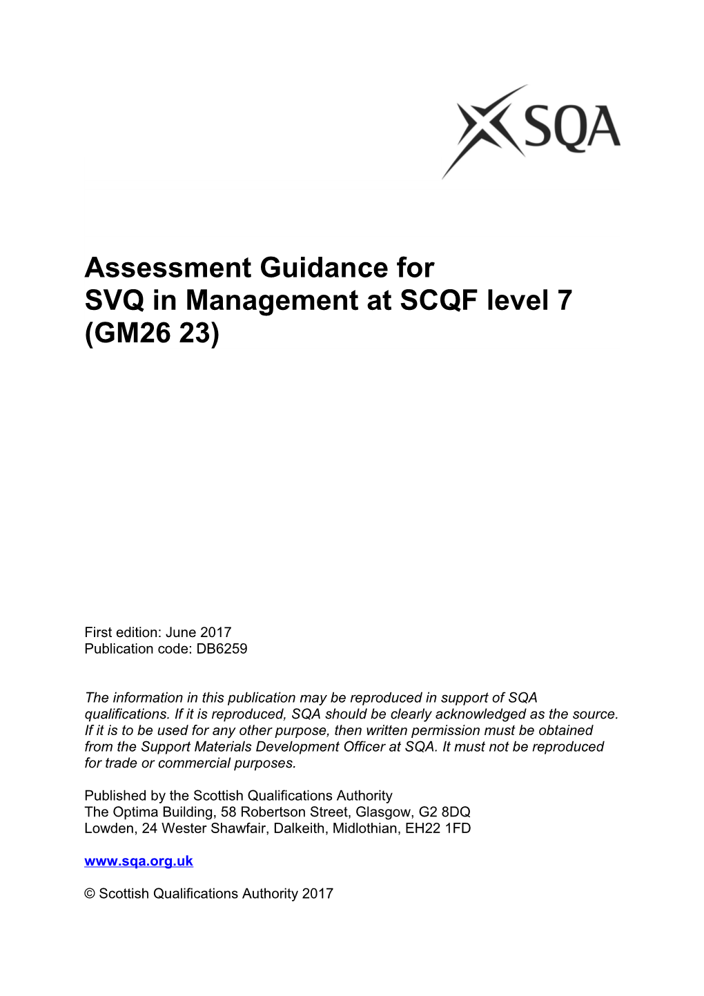 Assessment Guidance for SVQ in Management at SCQF Level 7 (GM26 23)
