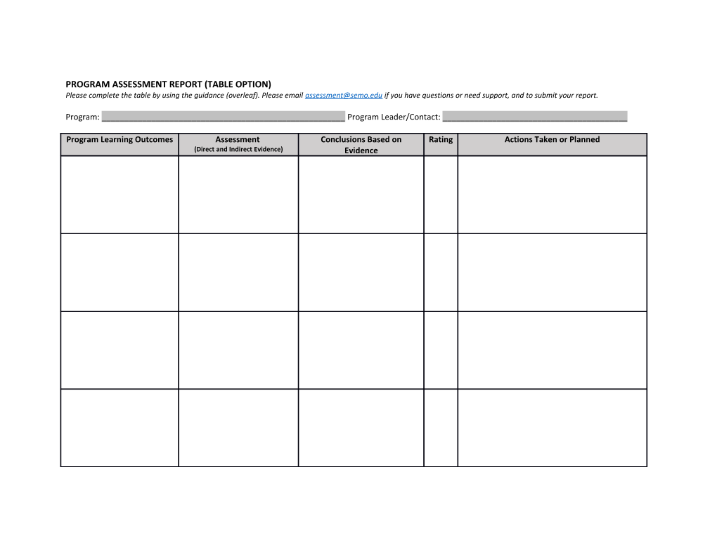 Program Assessment Report (Table Option)