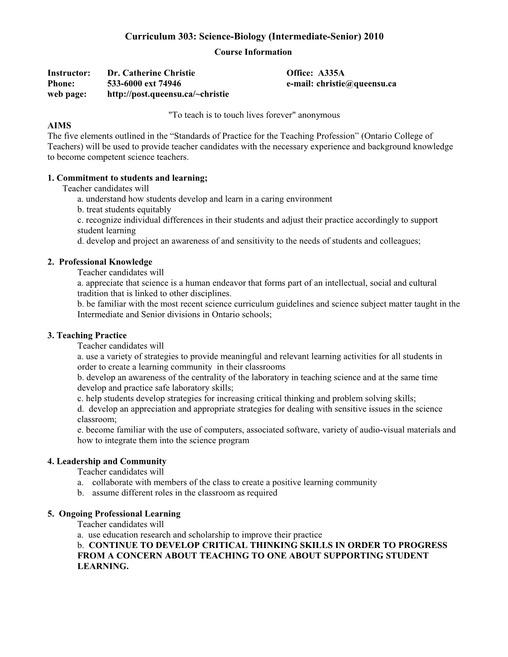 Curriculum 303: Science-Biology (Intermediate-Senior) 2010