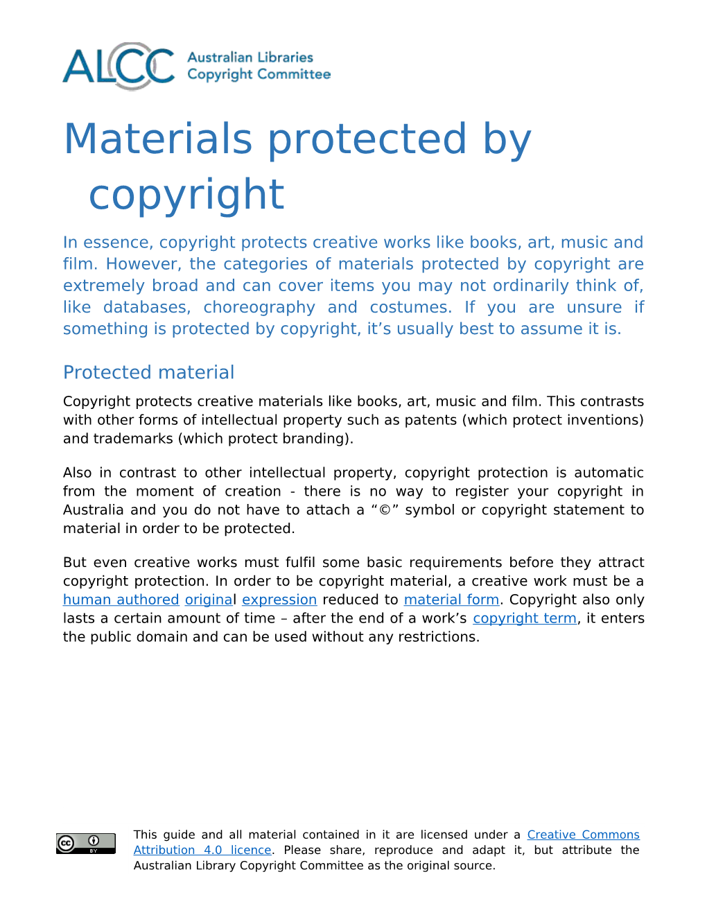 Materials Protected by Copyright