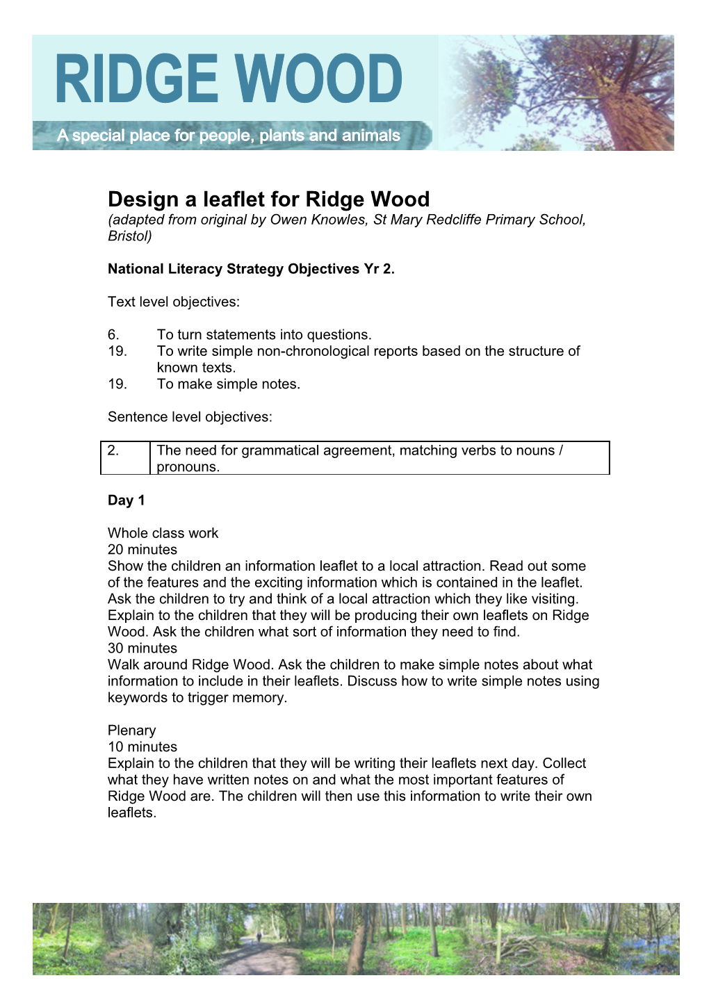 Design a Leaflet for Ridge Wood