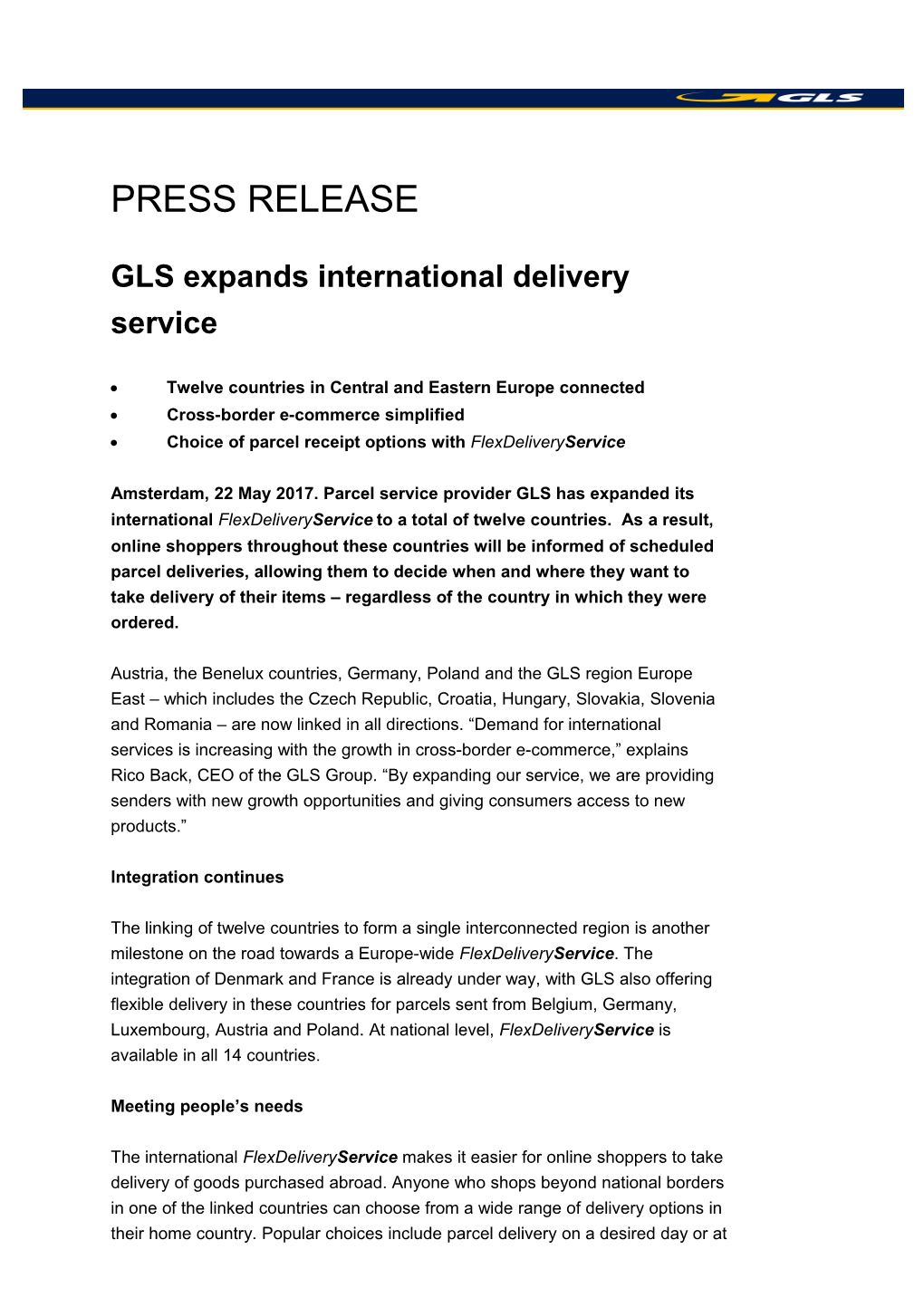 GLS Expands International Delivery Service