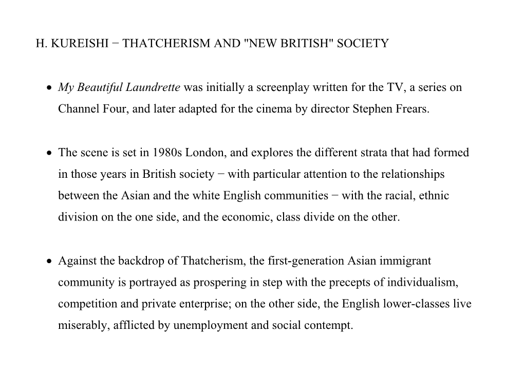 H. Kureishi Thatcherism and New British Society