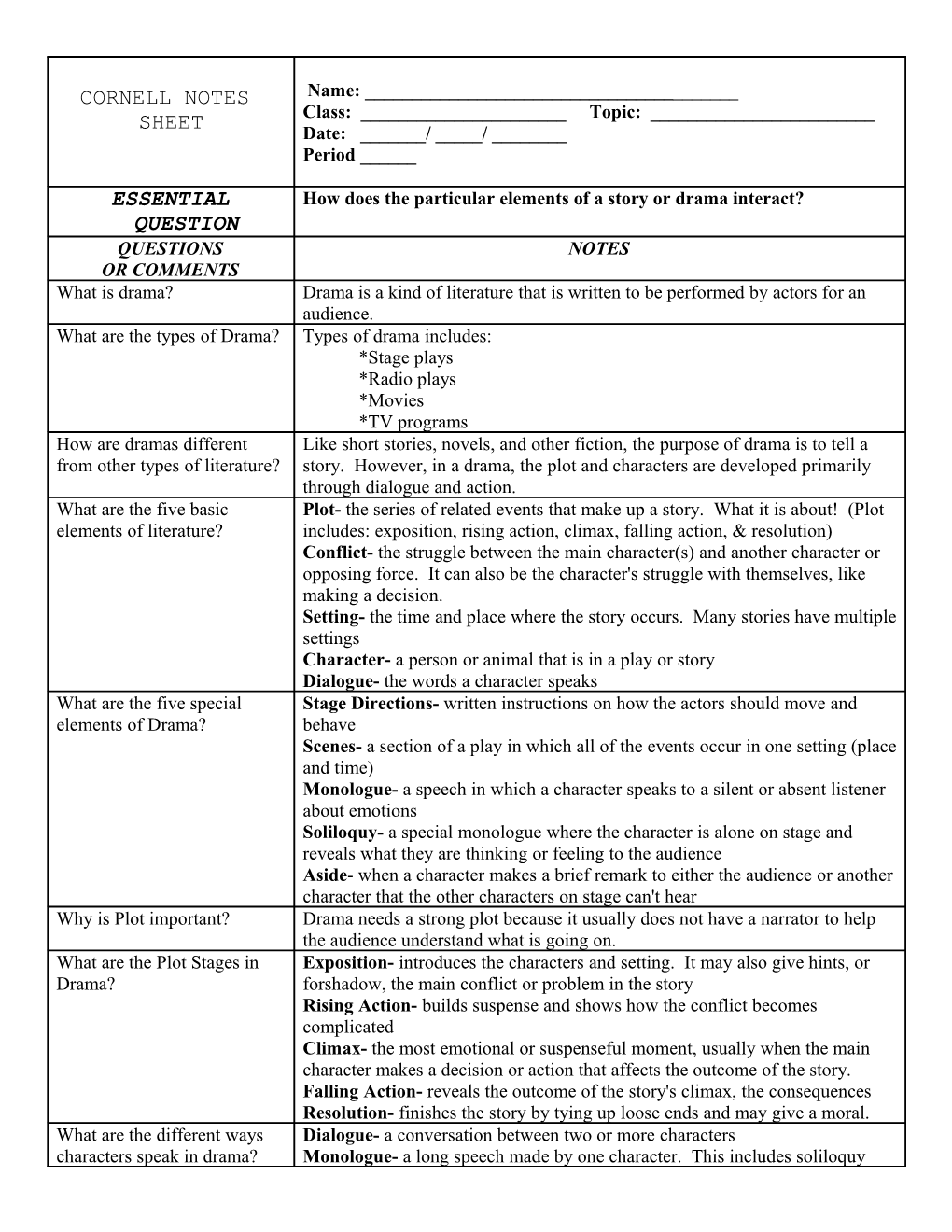 Cornell Notes Sheet s1