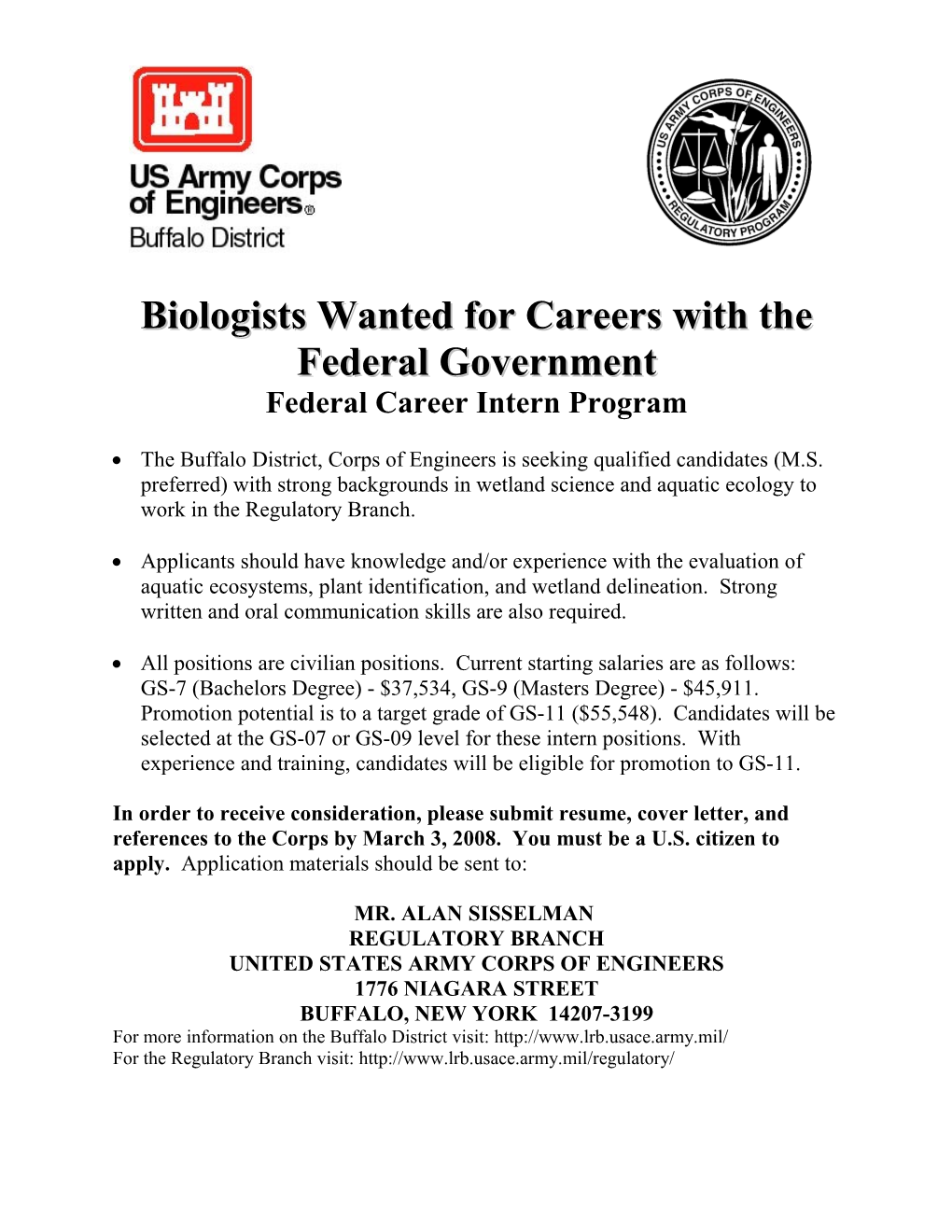 Biologists Wanted for Careers with the Federal Government