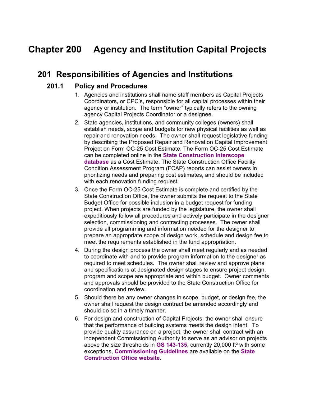 Chapter 200Agency and Institution Capital Projects