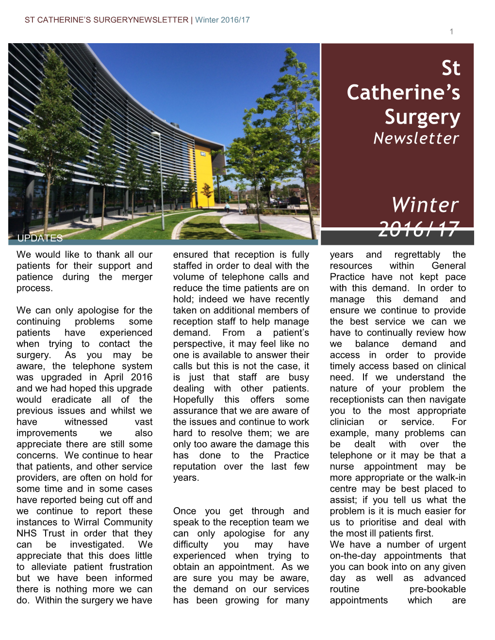 St Catherine S Surgerynewsletter Winter