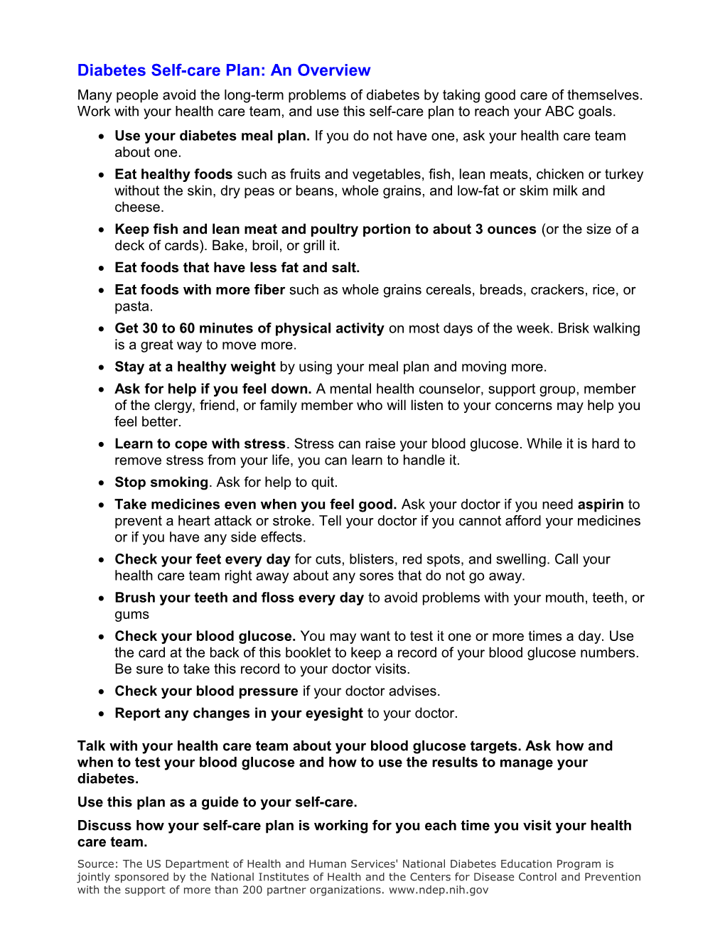 Diabetes Self-Care Plan: an Overview