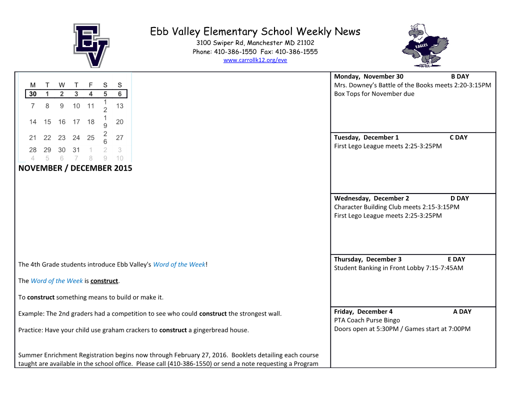 Breakfast - $1.50 EBB VALLEY ELEMENTARY