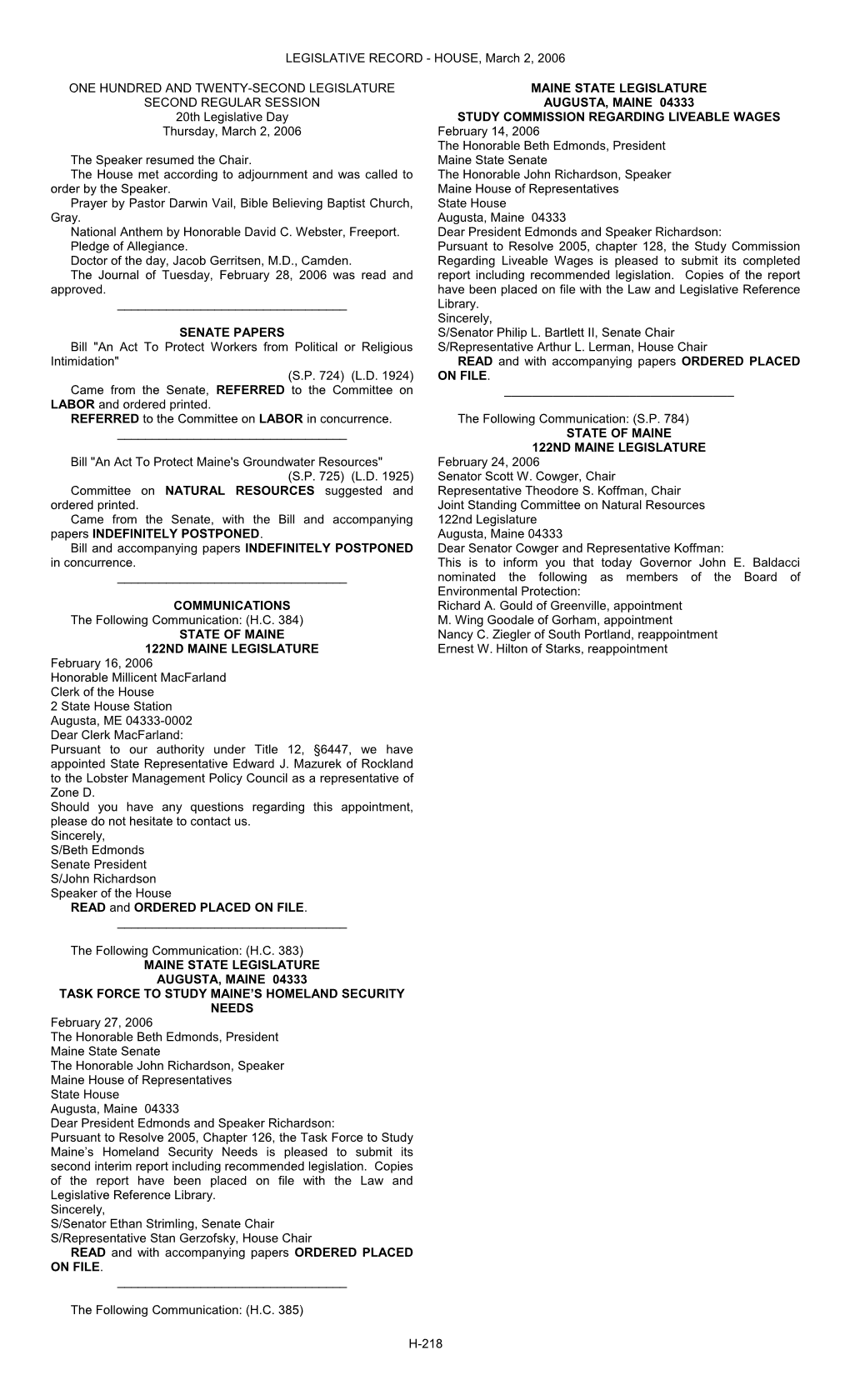 One Hundred and Twenty-Second Legislature s13